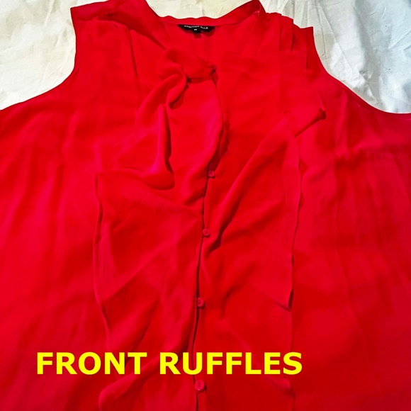 NEW PHOTOS! RUFFLE FRONT BLOUSE, SCARLET, SIZE 24, MANDARIN COLLAR, SLEEVELESS, - Picture 1 of 10